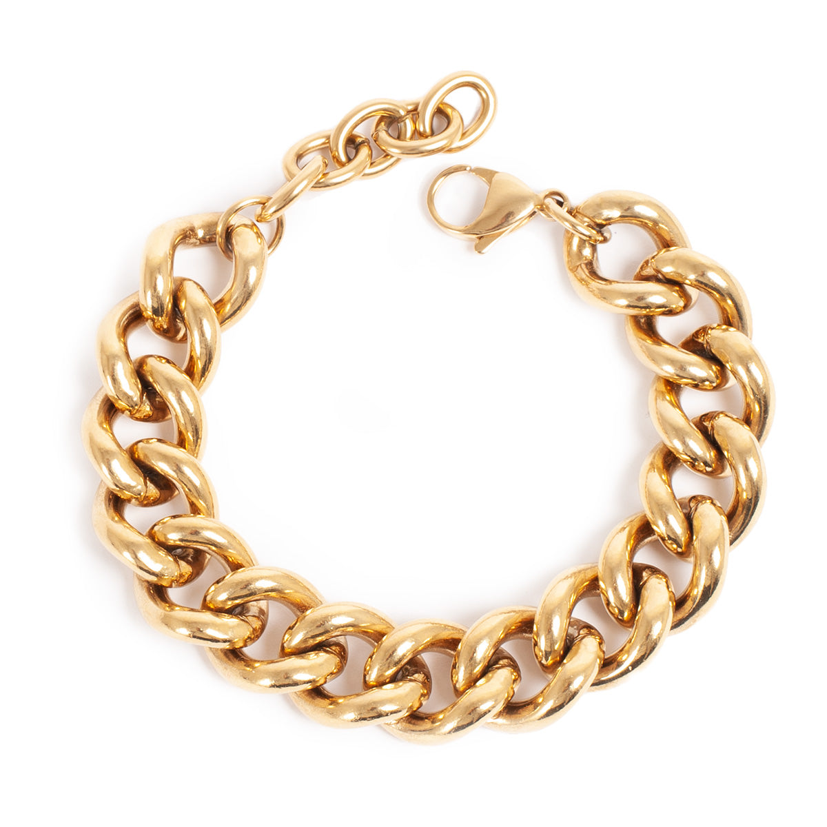 Chunky gold link bracelet in pur steel with gold plating