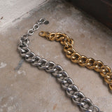 Chunky silver steel bracelet and chunky gold plated steel bracelet