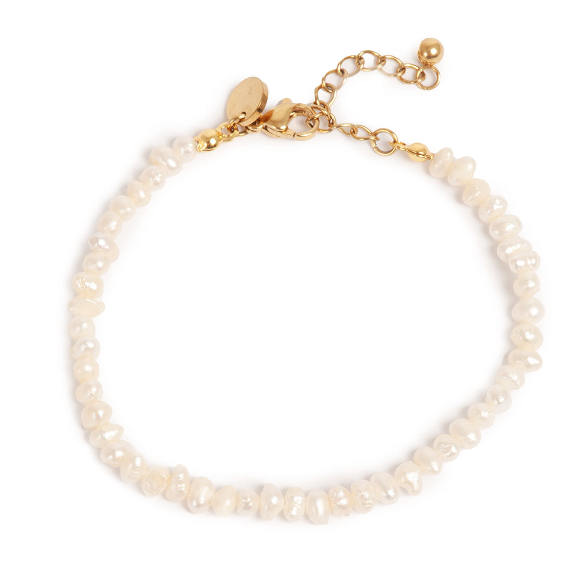 Pearl bracelet with gold chain on a white background