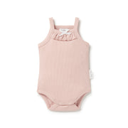 Petal Rib singlet Onsie with bow and neck frill