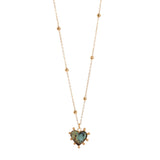 A&C Oslo Jewellery heart shaped pendant necklace with gold feature beads on the chain.  The heart is made from African Turquoise and the steel chain plated in 14K gold at Cerise NZ.