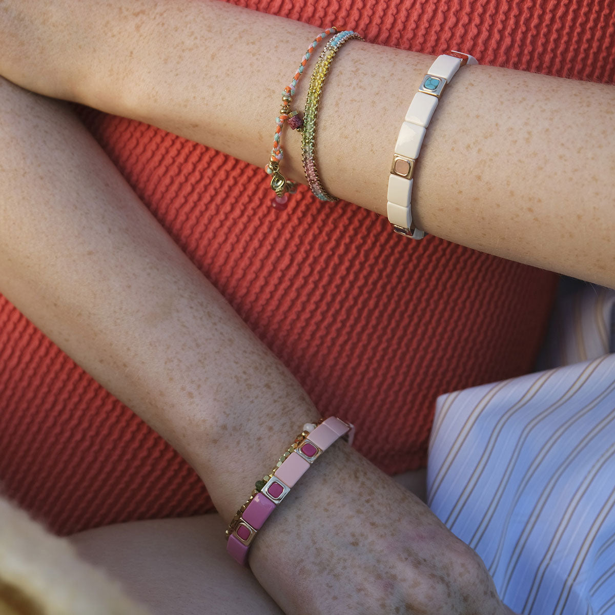 A&C Oslo Bracelet collection featuring the enamel tiles bracelet and rope bracelet at Cerise NZ