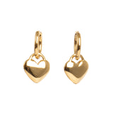 A&C Oslo earrings in 14K gold plate over steel.  They feature beautiful little hearts falling delicately from 14mm hoops at Cerise NZ