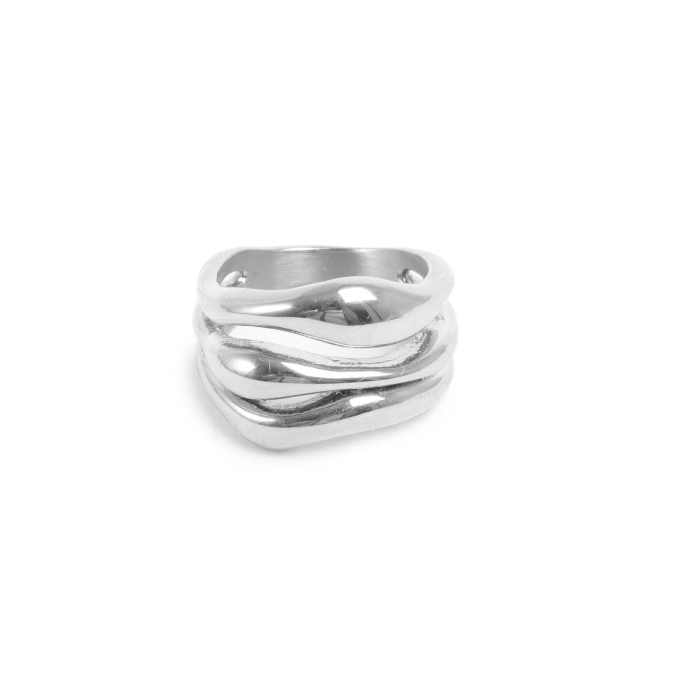 A&C Oslo Steel Big Waves Ring in Silver. A chunky silver ring in sizes small, medium and large at Cerise.