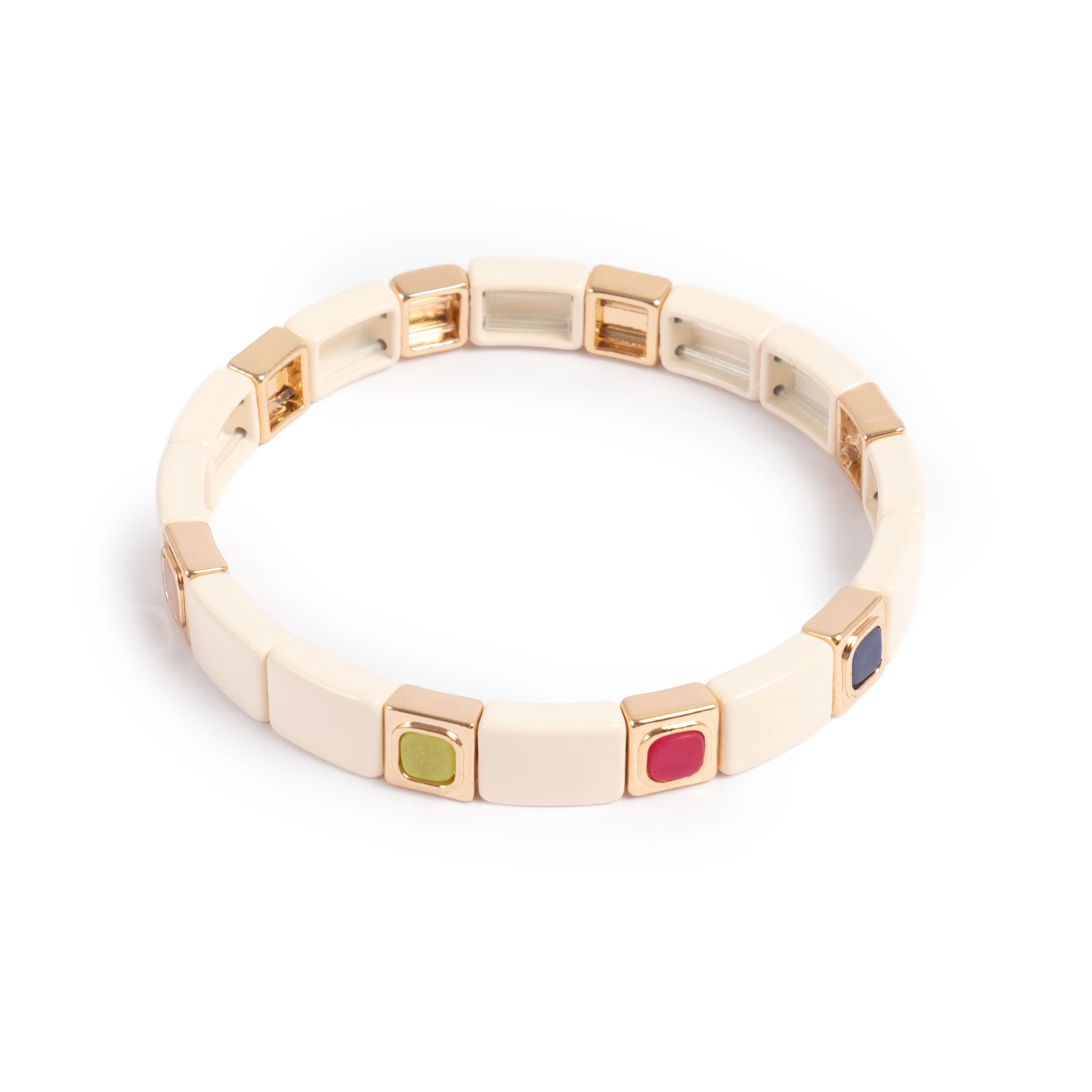 A&C enamel tiles bracelet in multistone and cream tiles with gold plate at Cerise NZ