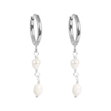 A&C Oslo Pure Steel Huggy earrings with a double cultured freshwater pearl drop at Cerise NZ