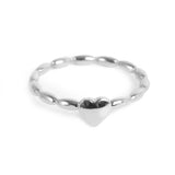 The silver heart buuble ring from A&C Oslo, made from 316 polished steel this goregous wittle ring features rice shaped bubbles on the band with a dainty silver heart in the centre. Available in sizes small, medium and large at Cerise.