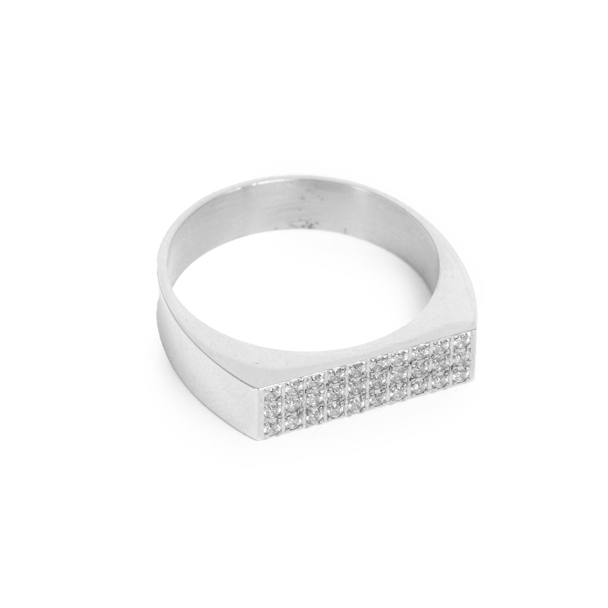 Pure Steel flat top ring with embedded cubic zircona from our A&C pure steel collection at Cerise NZ.
