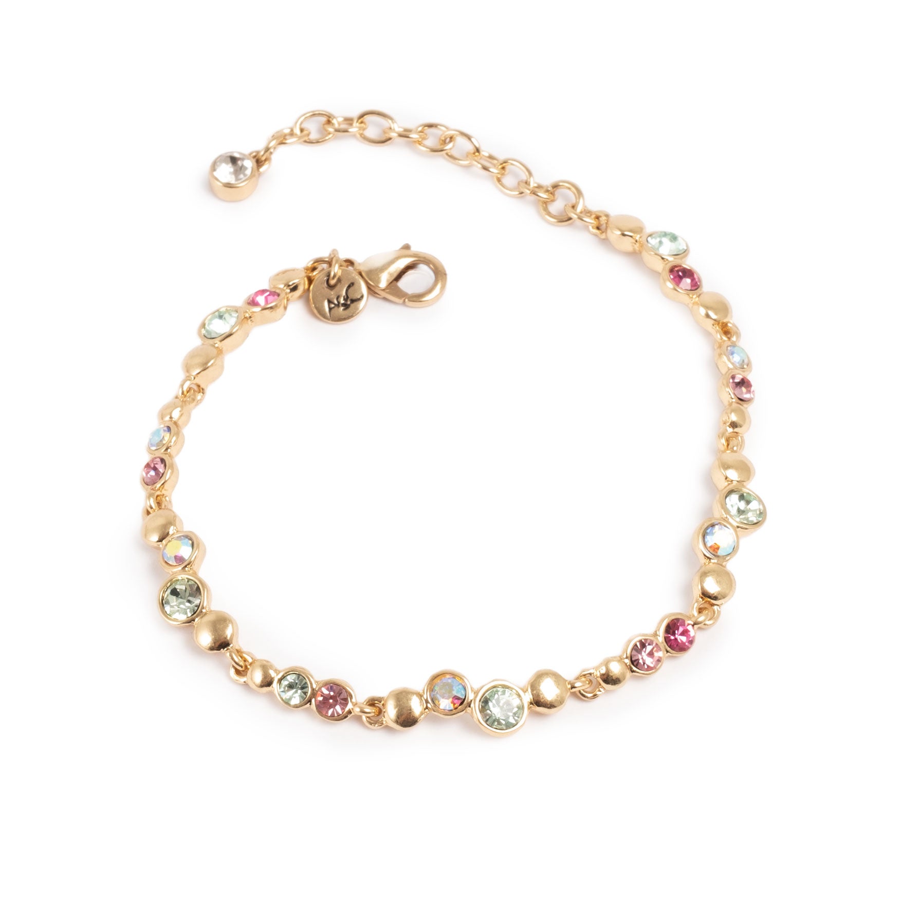A&C Oslo Sweet Droplets Multistone Bracelet with 14k Gold plate beads measures 18cm plus 3cm extension at Cerise NZ