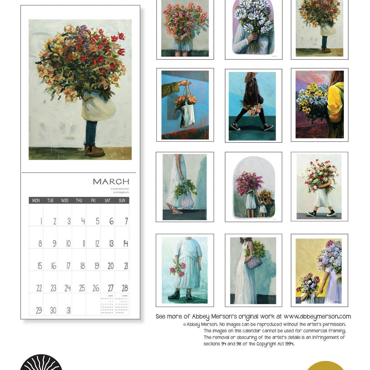 2027 Abbey Merson Wall Calendar at Cerise. Designed and printed in New Zealand.