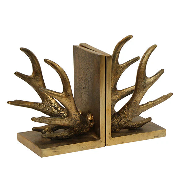 Antique Brass coloured alluminium antler bookends