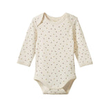 Nature Baby long sleeve body suit in pointeel cotton with a small aster floral print