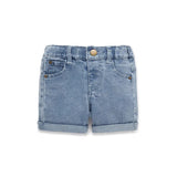 Kids demin short in midwash cotton with half elastic waist
