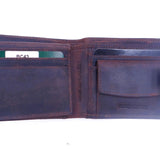 Brown leather wallet open on a white background