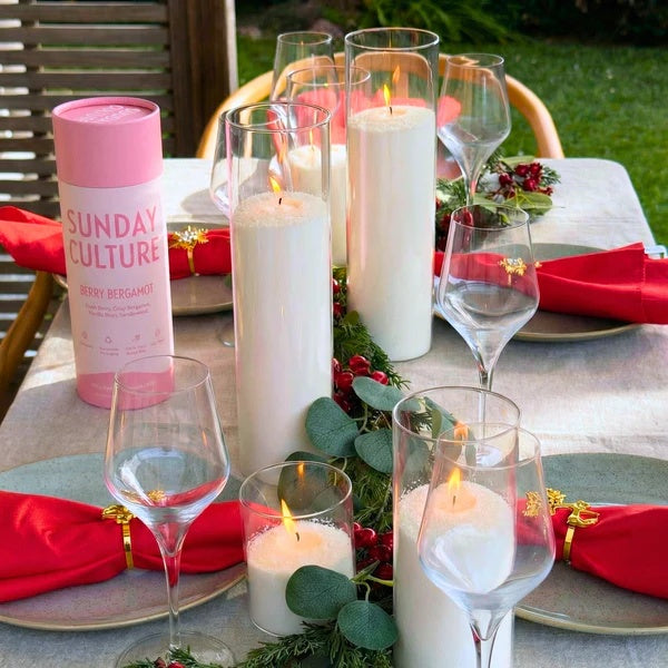 Table setting showing sunday Culture  Ready to Pour sand wax in desplky vessels