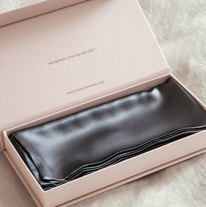 Bianca Lorrenne Silk Pillowcase made from 100% Mulberry Silk and finished in a beautiful Slate colour.  comes gift boxed at Cerise.