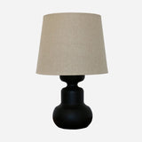Black Java Wooden Urn Lampbase with tall drum shade at Cerise.