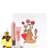 Bopo Women's Mam's self care set including a mnini self love body oil, a dreamer perfume oil crystal infused roller, a nourishing lip balm and a bath salt shot