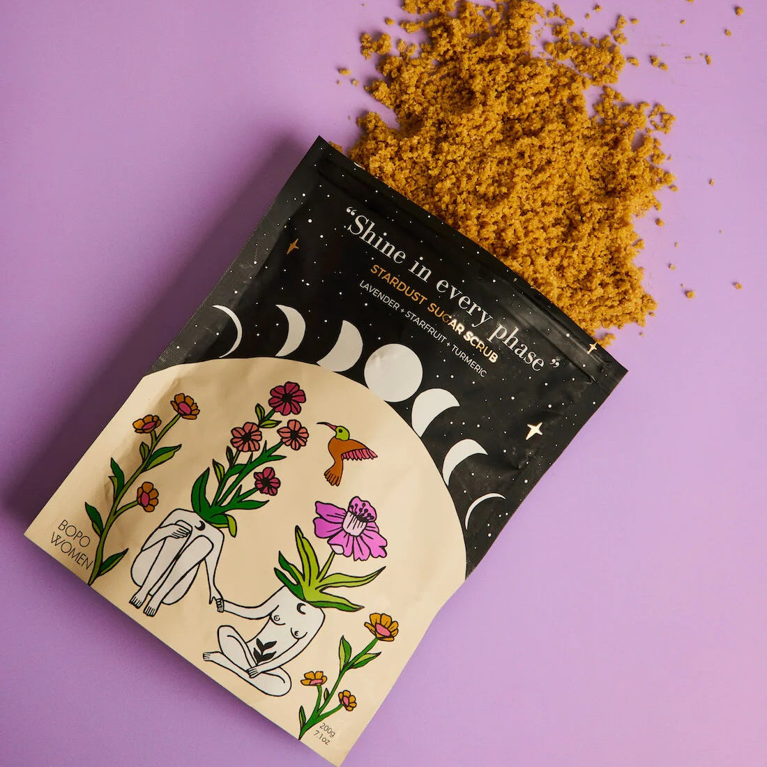 Bopo Women Stardust Sugar Scrub at Cerise, made using no artificial ingredients and  100% natural essential oils of lavender and sweet orange.  Leaves your skin feeling deeply moisturised and smelling like a zesty orange dream.