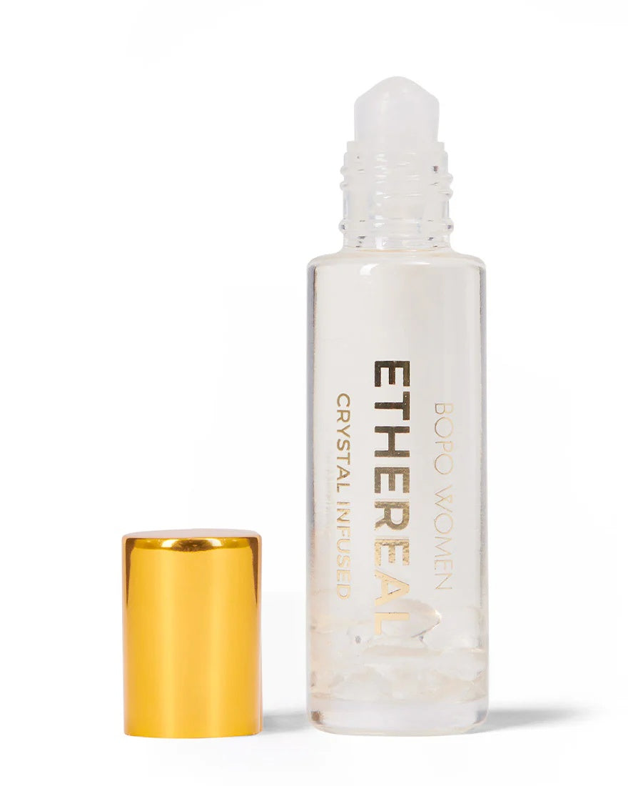 Bopo Ethereal perfume roller infused with clear quartz crystals