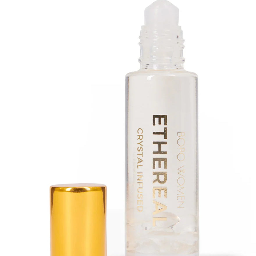 Bopo Ethereal perfume roller infused with clear quartz crystals