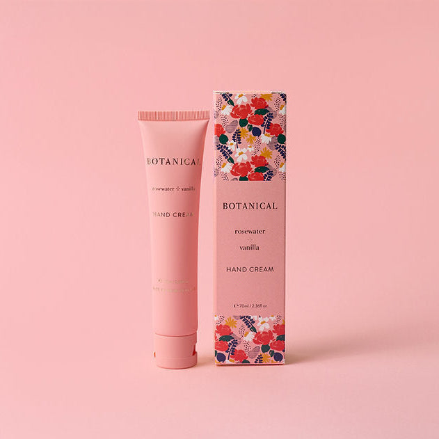 Botanical Rosewater and Vanilla Handcream in a 70ml tube.  Made in New Zealand at Cerise in Blenheim.