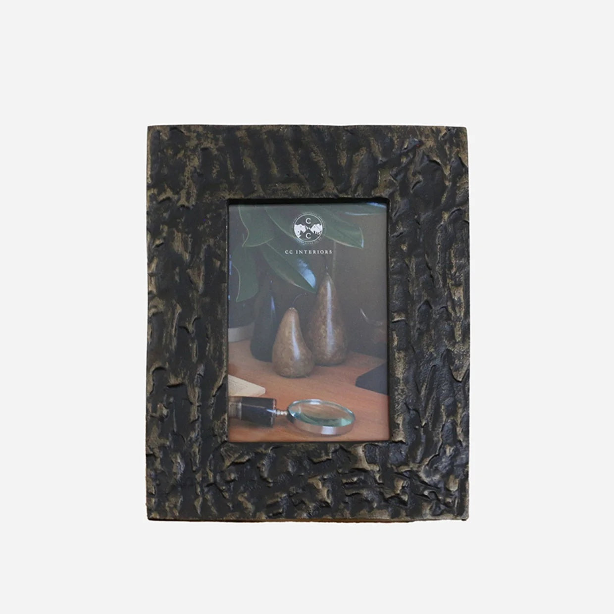 Bronze coloured textured photo frame made from aluminium. Wide frame which takes a 4 x 6 inch photo at Cerise