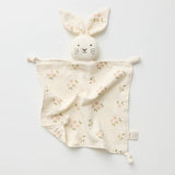 Over the Dandelions Buney Lovey in Daisy Print at Cerise. Made from 4 layers of soft organic muslin , Bunny Lovey with floppy bunny ears will become a treasured comforter for newborns and an ideal baby shower gift.