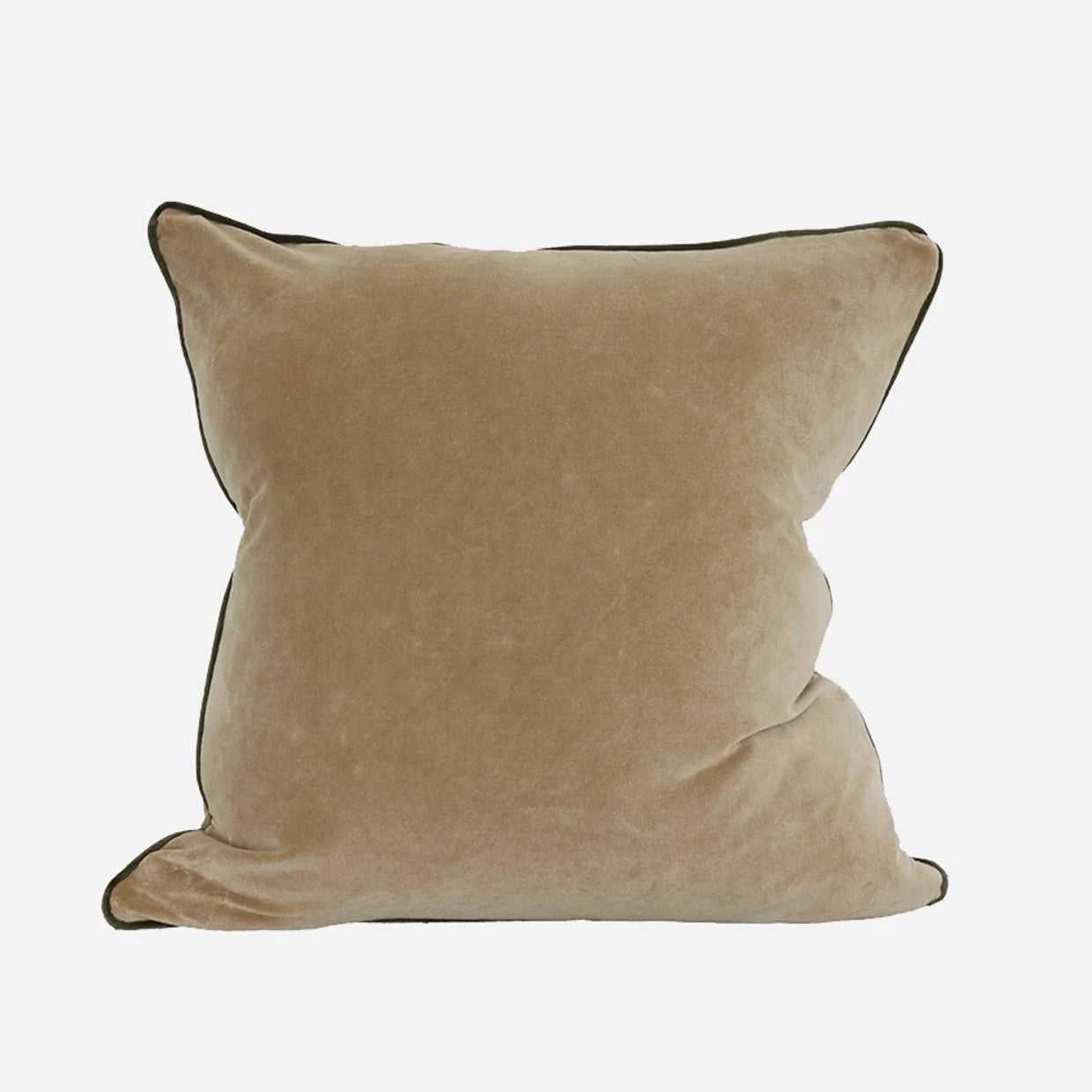 Clyde Gold velvet cushion cover from CC Interiors at Cerise.  Made from cotton velvet in a soft gold colour with piped edges. Generously sized at 50cm square.