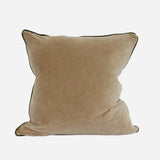Clyde Gold velvet cushion cover from CC Interiors at Cerise.  Made from cotton velvet in a soft gold colour with piped edges. Generously sized at 50cm square.