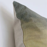 Photo showing the patterned front and plain reverse of the Island at Dusk Lumbar Cushion at Cerise