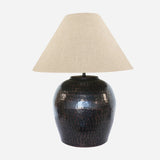 CC Interiors Romo Lampbase shown here with the Biscotti 51cm lamp shade. The shade is sold seperately. Handmade from hand beaten aluminium and finished in an antique bronze colour at Cerise.