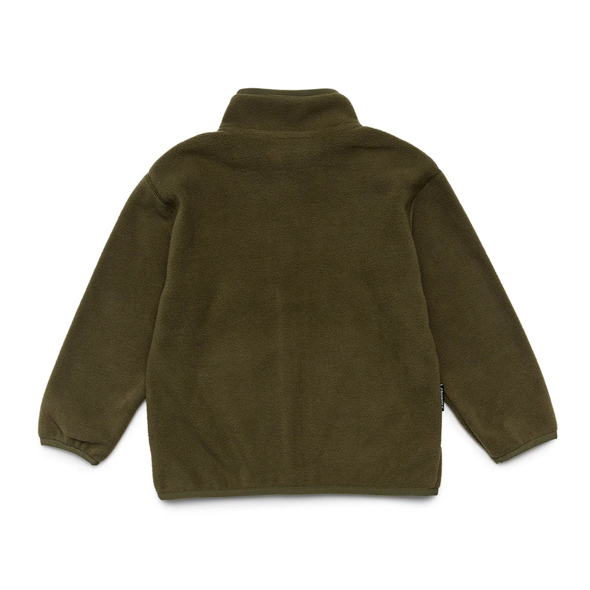 Crywolf lightweight fleece made from recycled polyester with zip fron and side pockets at Cerise. Available in Olive  colour - Back of fleece shown here.