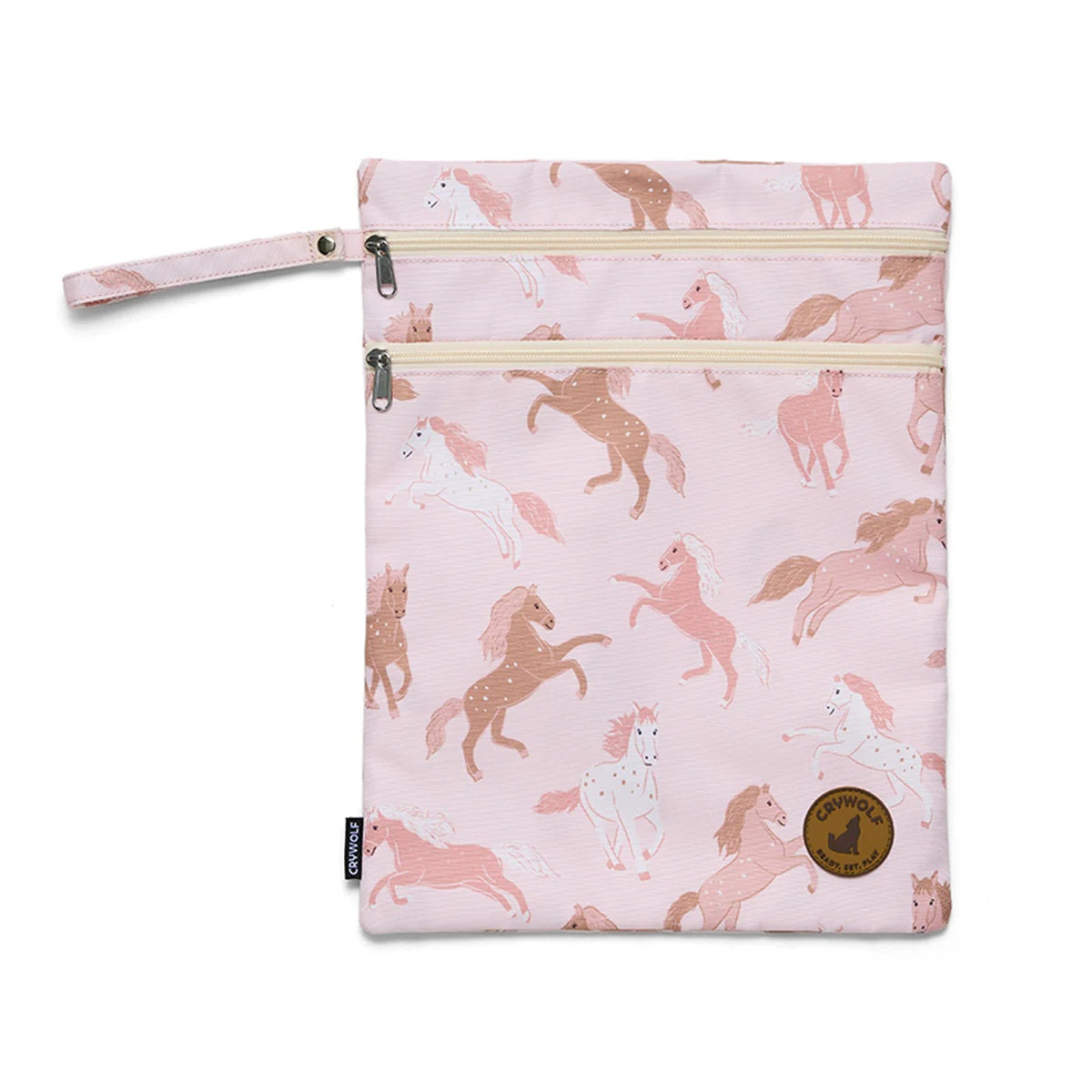 Crywolf Wet Bag,  perfect for wet swimwear, clothes, nappies or even a kids’ book bag. Shown here in Bush Ponies design.