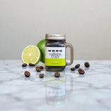 Caffeine Crazy Coffee Scrub with Lime essential oil in glass jar