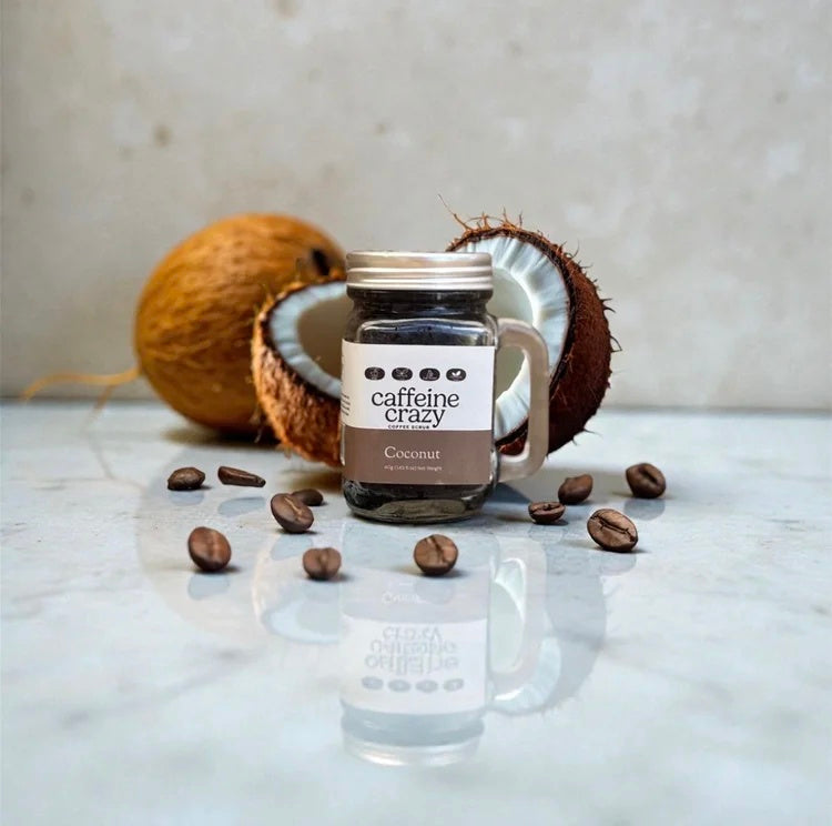 Caffeine Crazy Coffee scrub infused with cocunut oil and made in marlborough NZ.