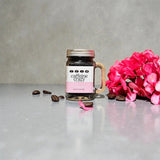 Caffeine Crazy Geranium infused Coffee Scrub in glass jar