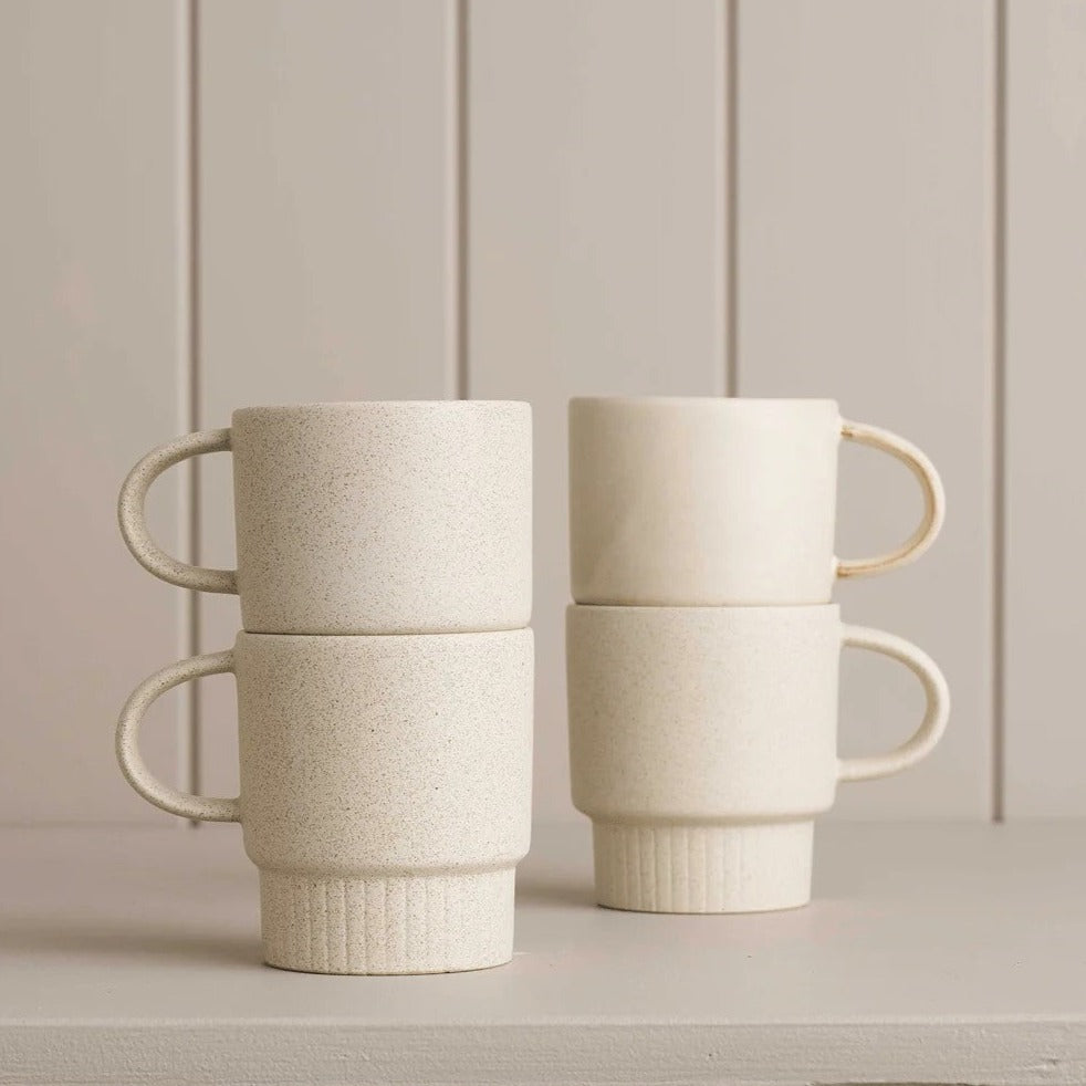 Set of 4 stackable caravan cups in a stone colour.