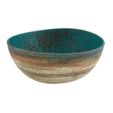 Cas Alegre Sauvage Salad bowl in a teal blue and natural colours in a  textured finish. at Cerise.   Measure 260mm diameter.