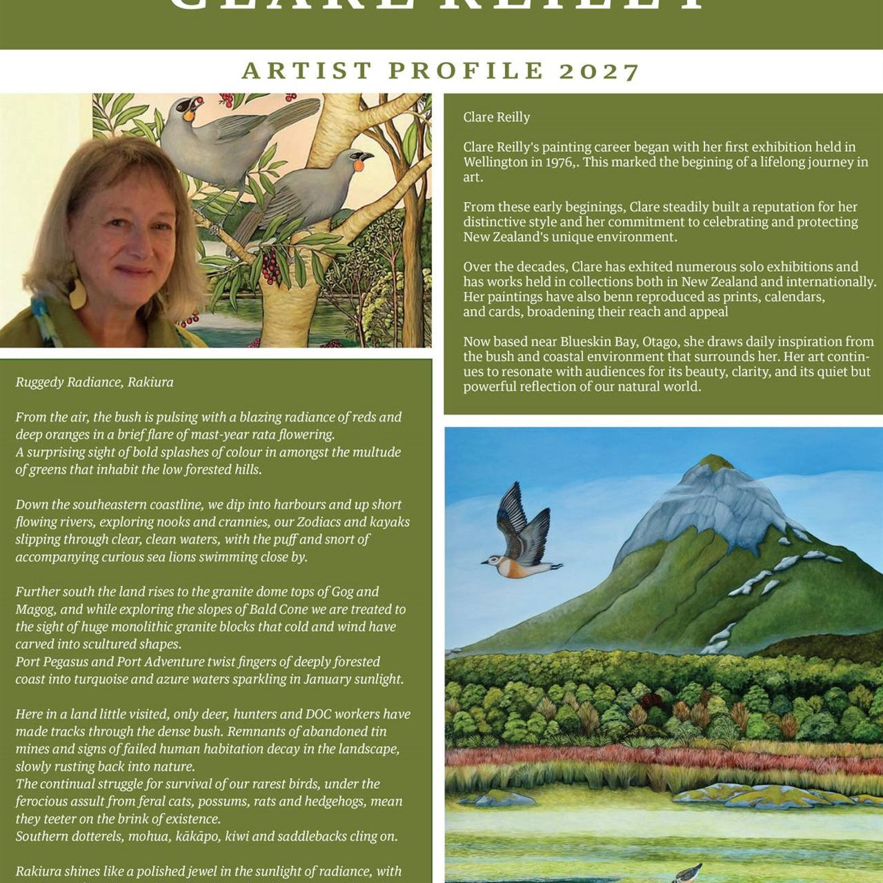 New Zealand Artist Clare Reilly 2027 Wall Calendar at Cerise. New Zealand design and print.