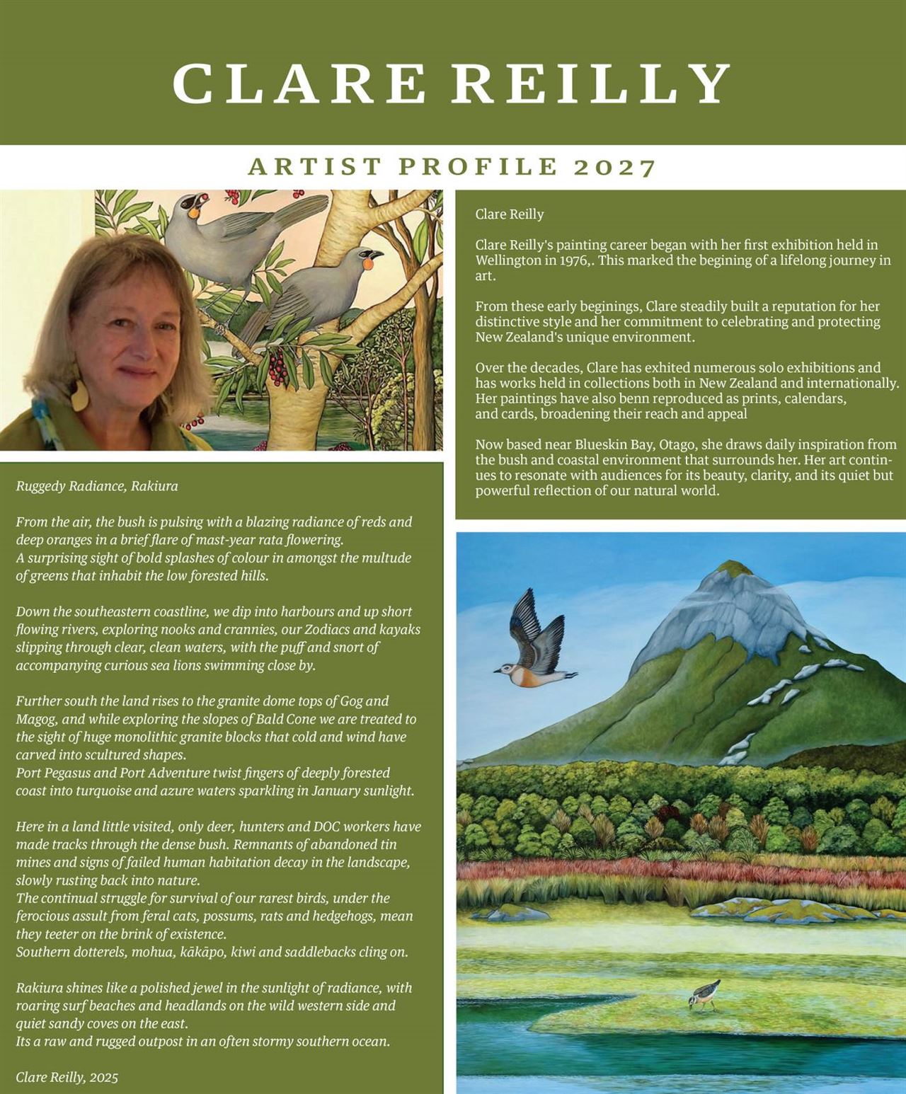 New Zealand Artist Clare Reilly 2027 Wall Calendar at Cerise. New Zealand design and print.