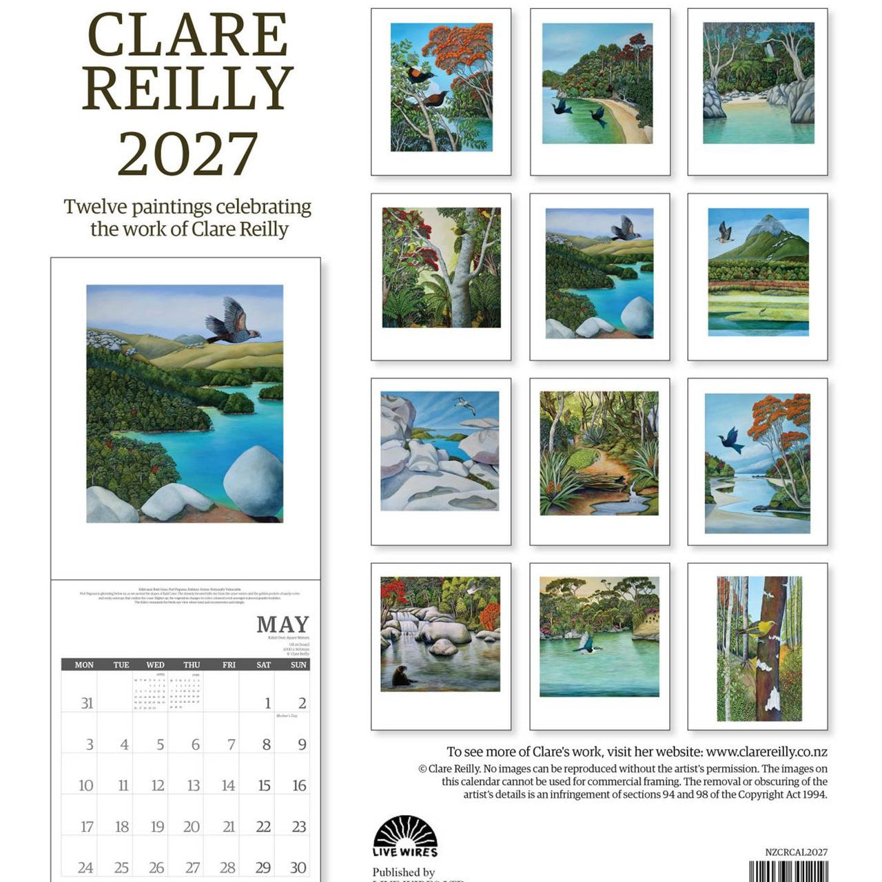 New Zealand Artist Clare Reilly 2027 Wall Calendar at Cerise. New Zealand design and print.