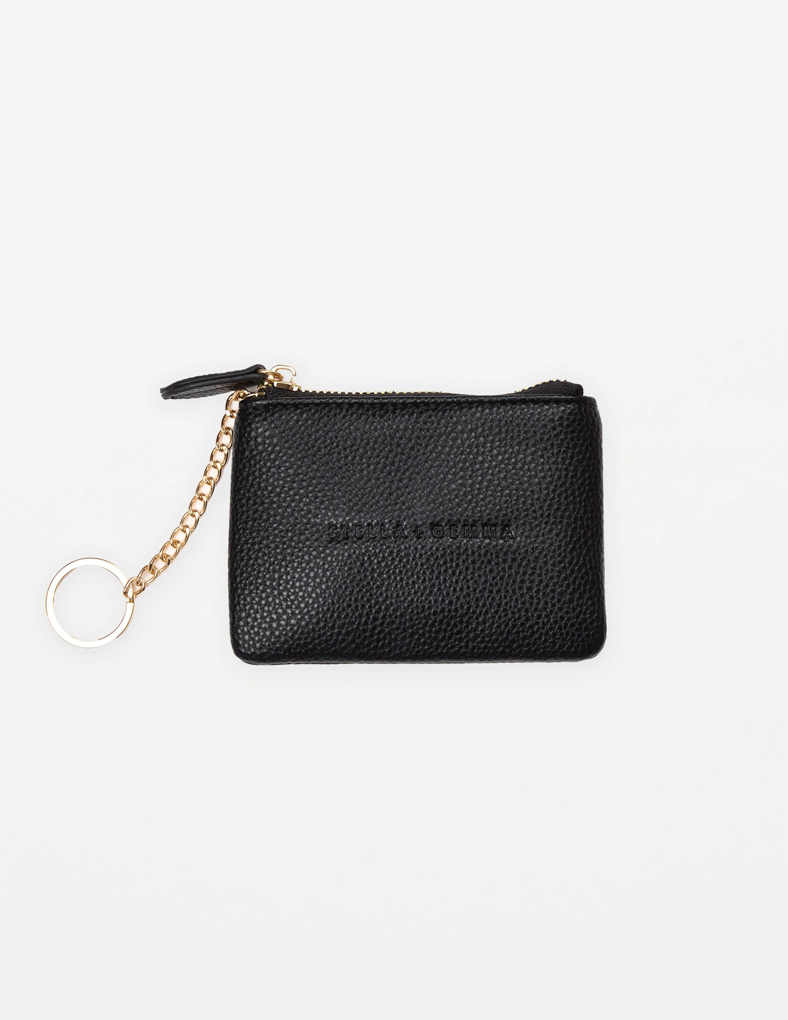 Black coin purse with gold zip