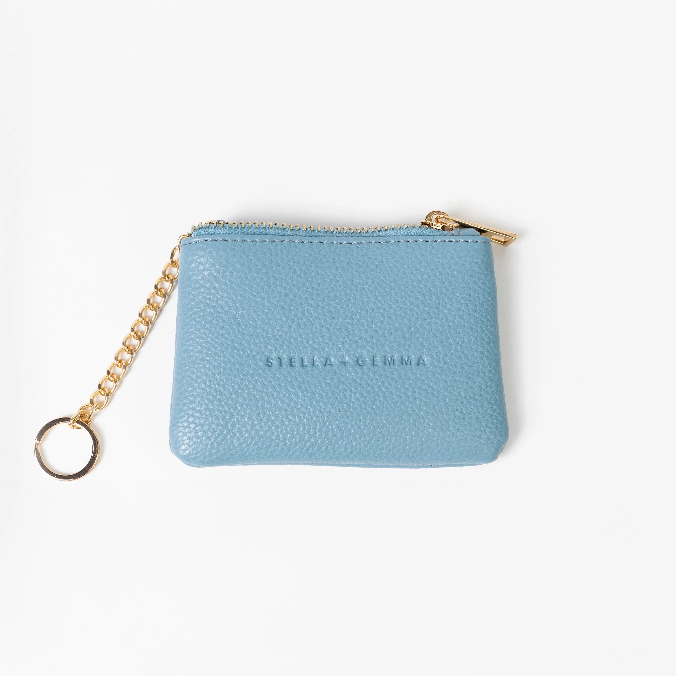Light blue coin purse with gold zip