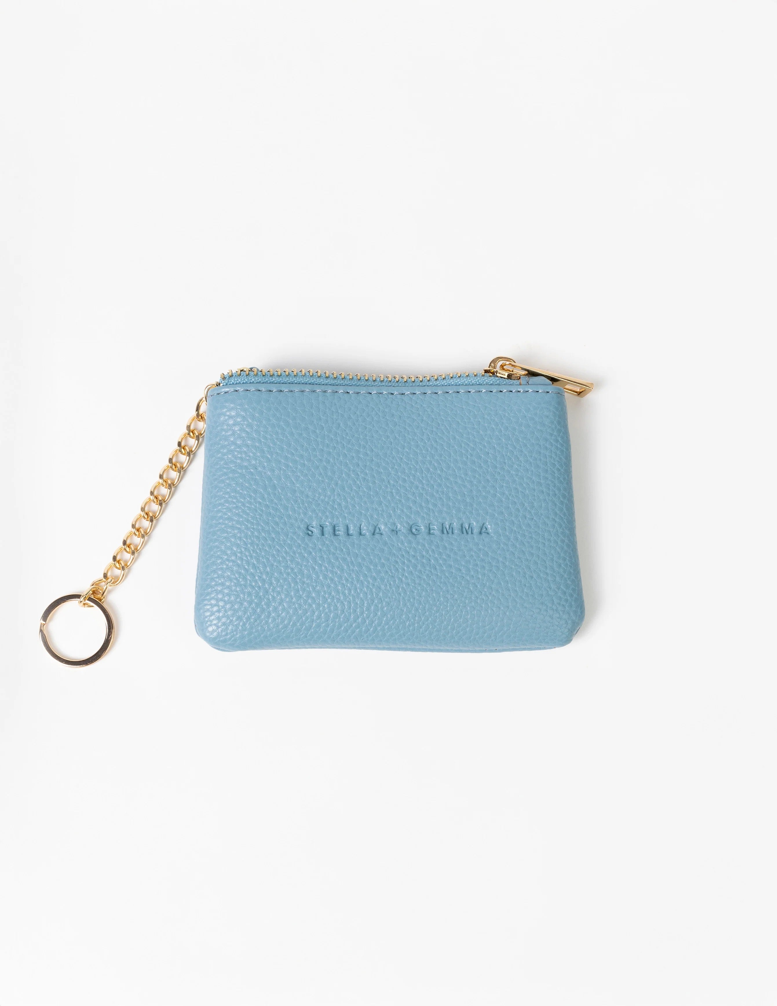 Light blue coin purse with gold zip