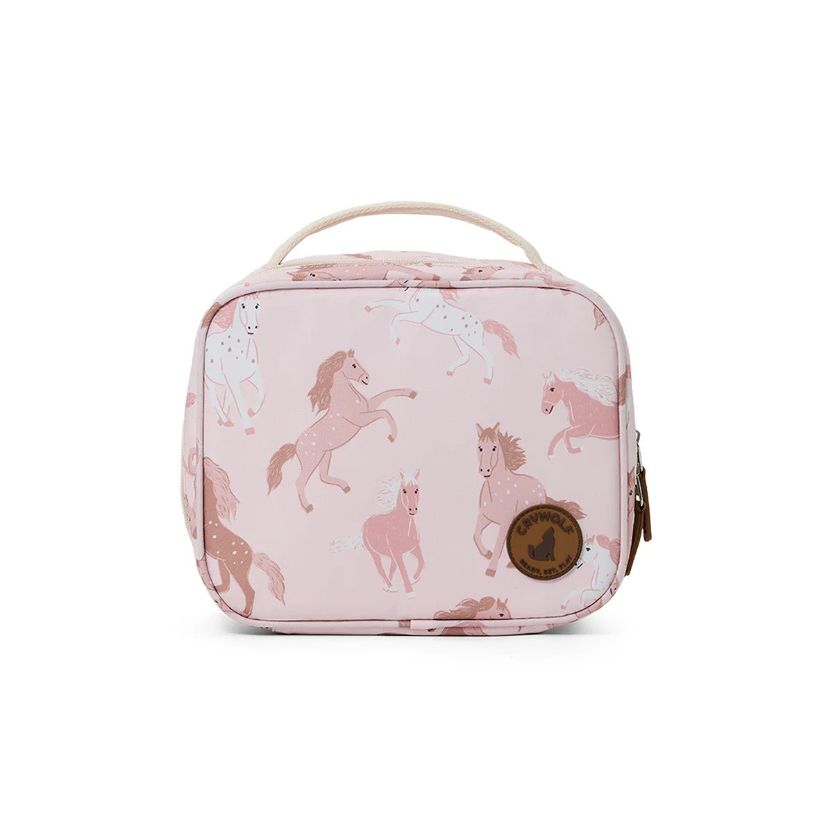 Crywolf Everyday Lunchbag to keep kids snacks cool and luches fresh at Cerise. Made with food grade insulated lining and removeable non-toxic gel pad to keep food cool and has a handy carry handle. Available in Blush Ponies Design.