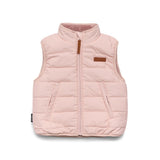 Crywolf reversible Yeti Vest in Harvest sft pink colour at Cerise. Reverses from colour block pattern on sherpa fleece side to soft pink on recycled polyester puffer side.