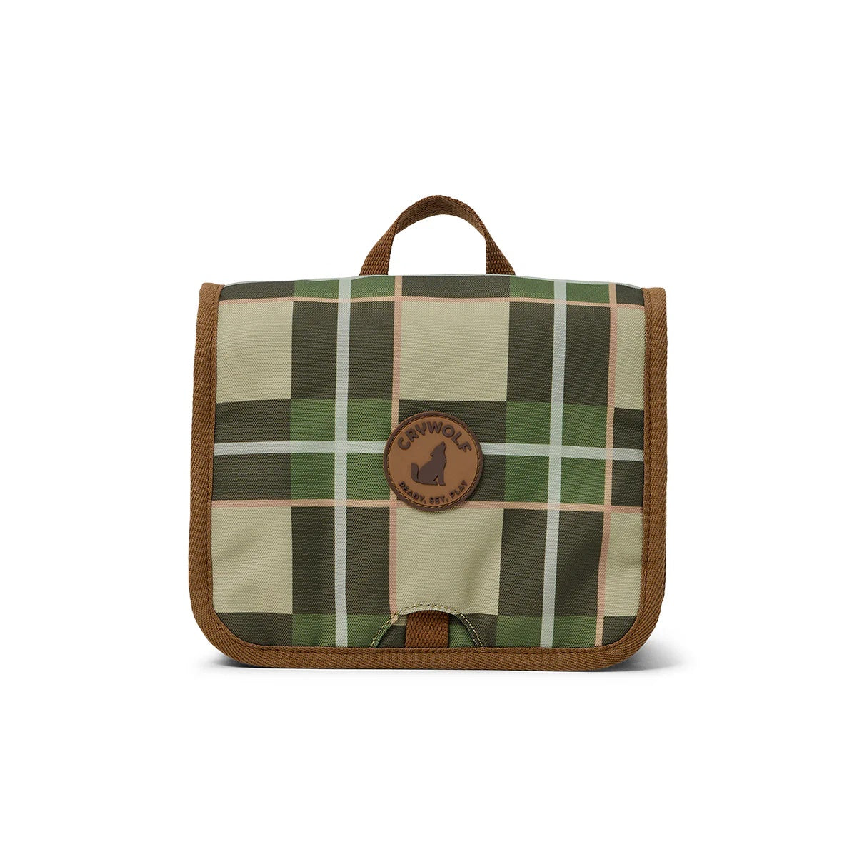  The Crywolf Hanging Toiletry Bag in Field Plaid design at Cerise. Makes the perfect travel companion. Made to keep all their bathroom essentials organised on the go, it features a removable mirror, zippered internal mesh pockets, multiple compartments, and a convenient hanging hook. Made from durable, water-resistant fabric 