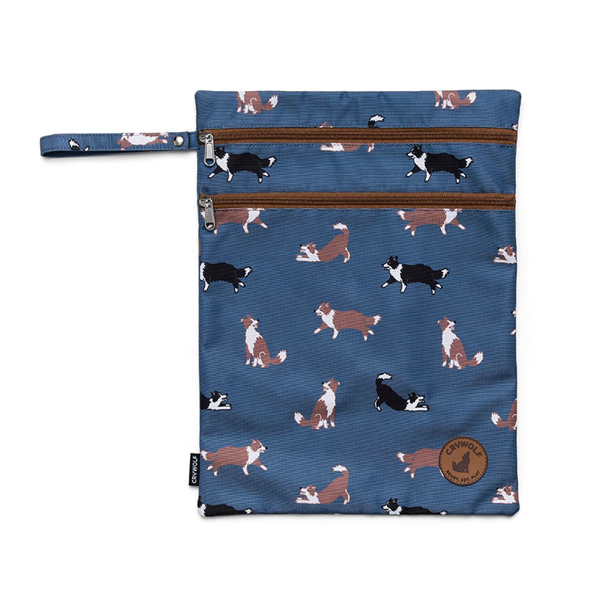 Crywolf wet bag in Collies at Cerise.  Wetbag with two aipped compartments for kids and babies wet clothes.
