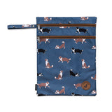 Crywolf wet bag in Collies at Cerise.  Wetbag with two aipped compartments for kids and babies wet clothes.